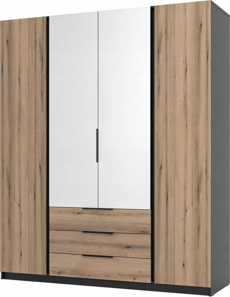 4-dverová skriňa do obývačky so zrkadlom a zásuvkami Dravero Bl/ev 2F 2L 3S