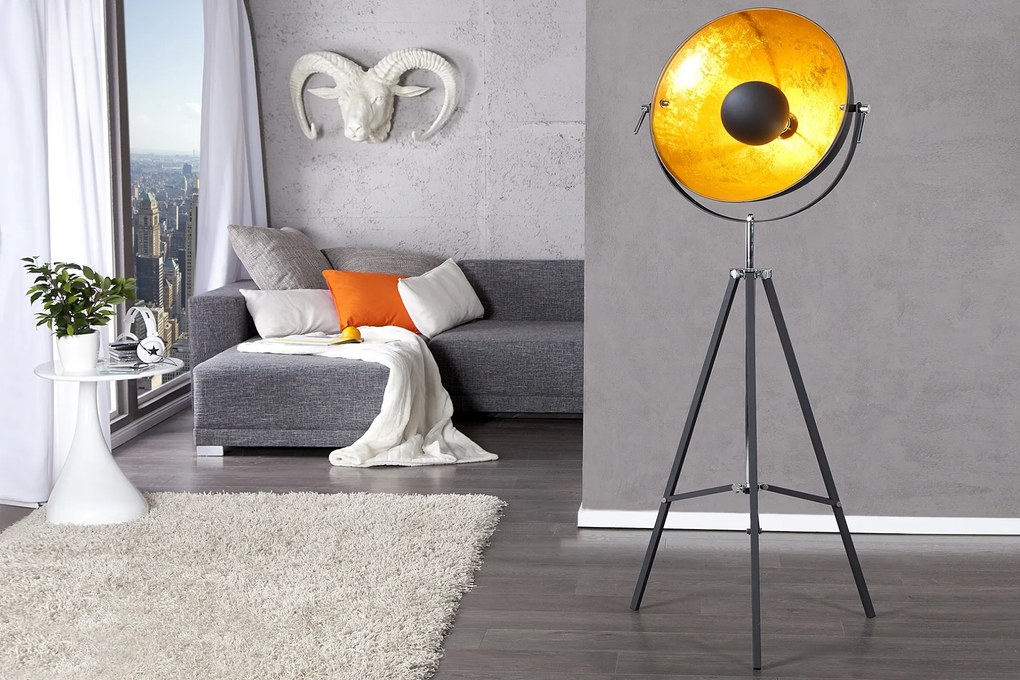 Bighome - Stojaca lampa SADO 140 cm - čierna, zlatá