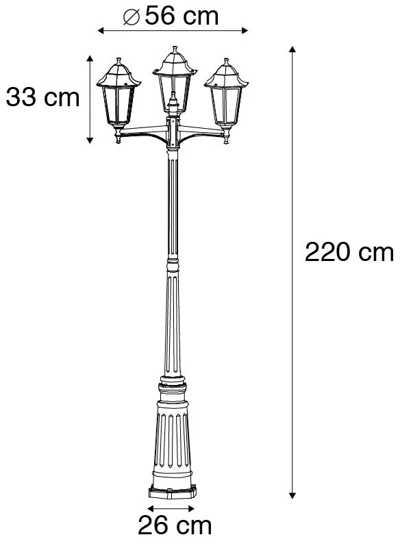 Vonkajšia lampa čierna 220 cm 3-svetlo IP44 - Havana