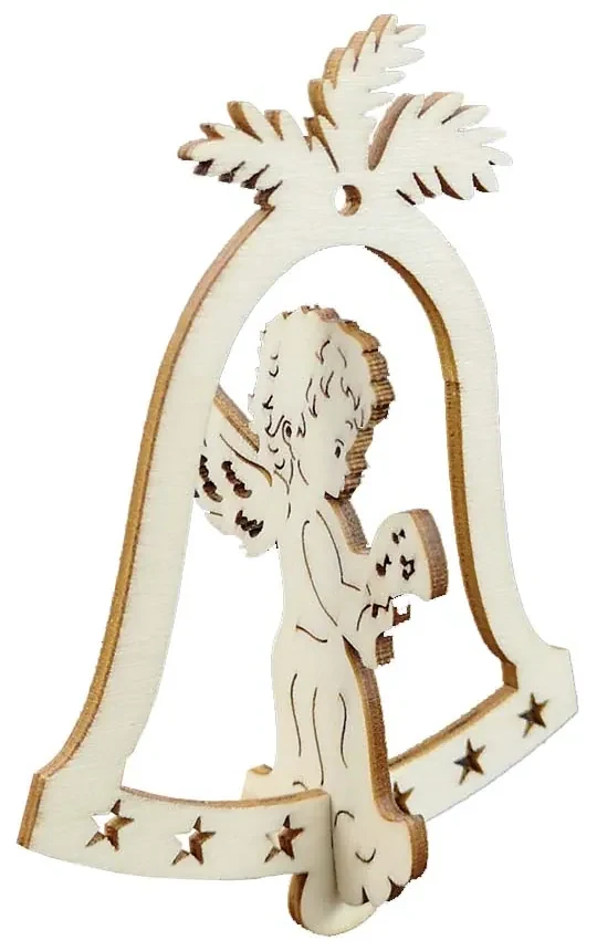 AMADEA Drevená ozdoba 3D zvonček - anjel spievajúci 9 cm