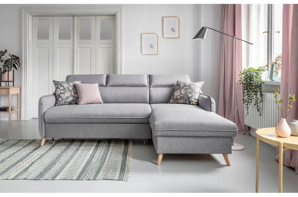 Svetlosivá rozkladacia rohová pohovka (pravý roh) Sweet Harmony – Miuform