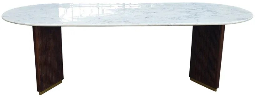 Jedálenský stôl GATSBY 240 cm oválny, mangové drevo, rám v tvare V, mramorová doska, biely