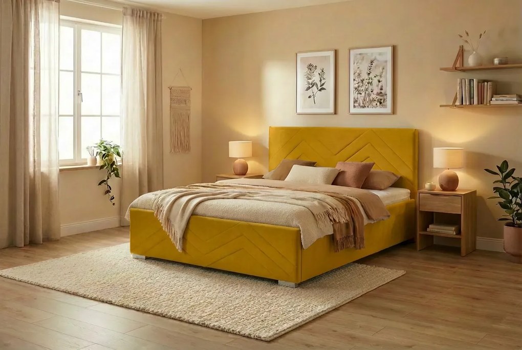 Postel CINDY 160x200 cm Žltá S matracom