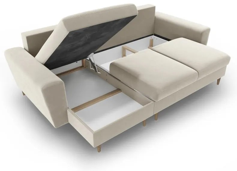 Béžová zamatová rozkladacia/s úložným priestorom rohová pohovka Kyoto – Cosmopolitan Design