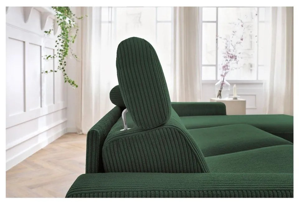 Tmavozelená menčestrová rozkladacia rohová pohovka (variabilná) Monaco – Bobochic Paris