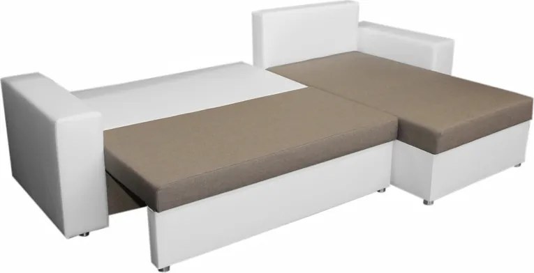 Rohová sedacia súprava Samba II, biela ekokoža/béžová látka