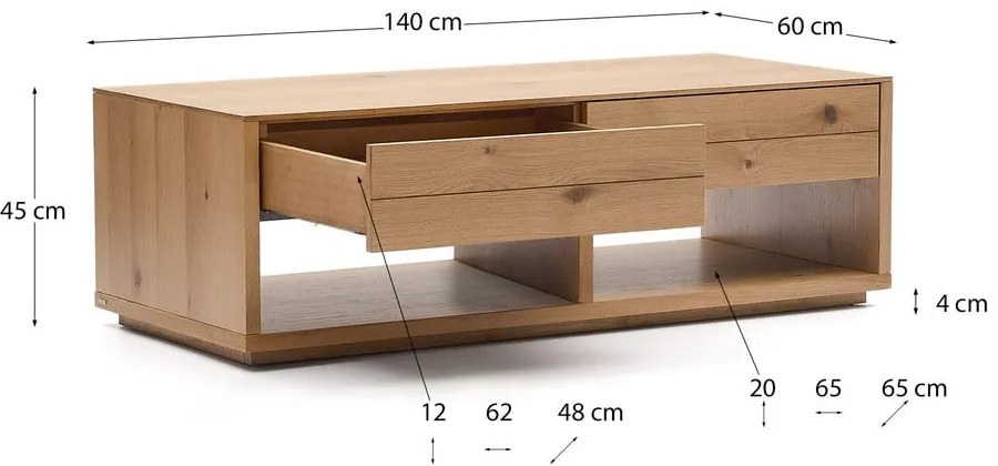 Konferenčný stolík v dekore duba v prírodnej farbe 60x140 cm Alguema – Kave Home