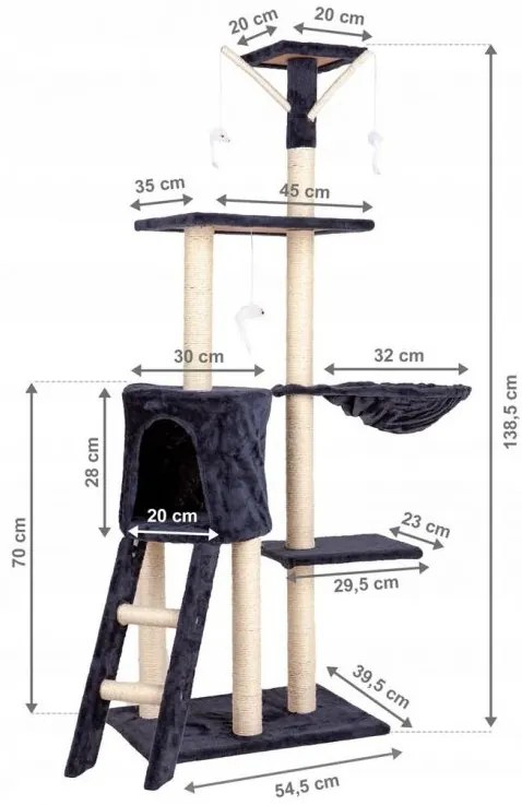 Ihrisko pre mačky, domček, strom, posteľ, škrabadlo, XL 138cm GRAY