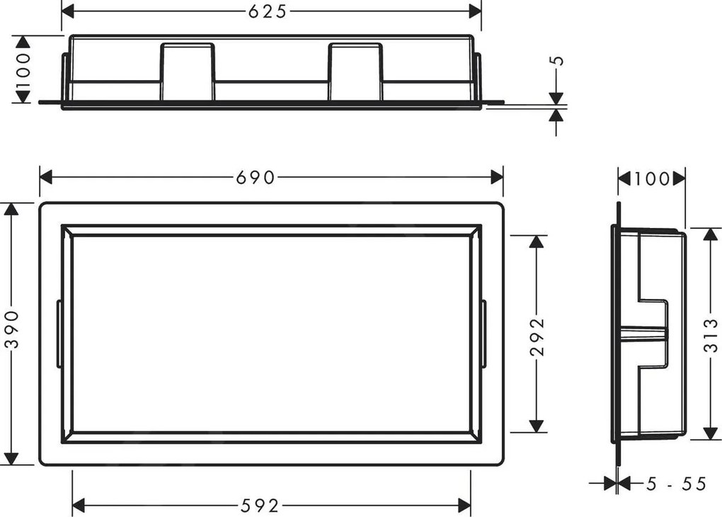Hansgrohe XtraStoris Original, výklenok do steny s rámom, 300x600x100 mm, betónovo sivá, HAN-56064380