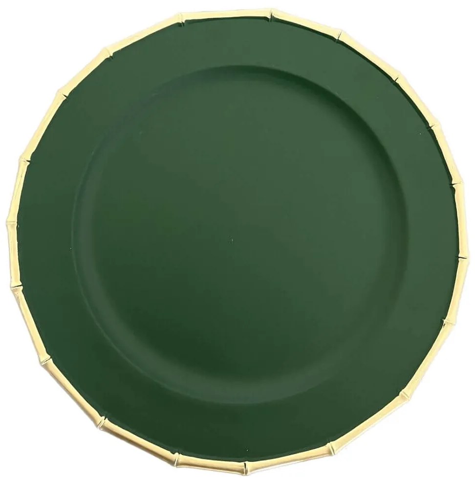 Zelený matný klubový tanier so zlatým okrajom 33cm