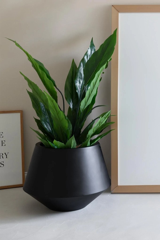 Okrúhly kvetináč BERBELIT, sklolaminát, výška 30 cm, čierny