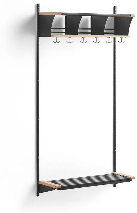 Vešiaková stena JEPPE s 3 priehradkami, základná sekcia, 1790x900x310 mm, tmavošedá/breza