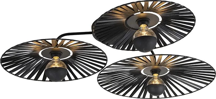 Rustikálne stropné svietidlo čierne 3-svetlo - Leia