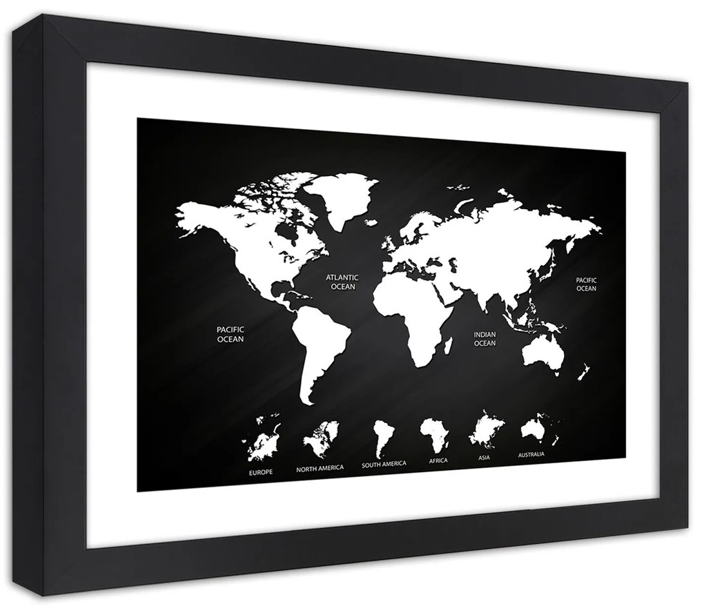 Gario Plagát Kontrastná mapa sveta a kontinentov Farba rámu: Bez rámu, Rozmery: 100 x 70 cm