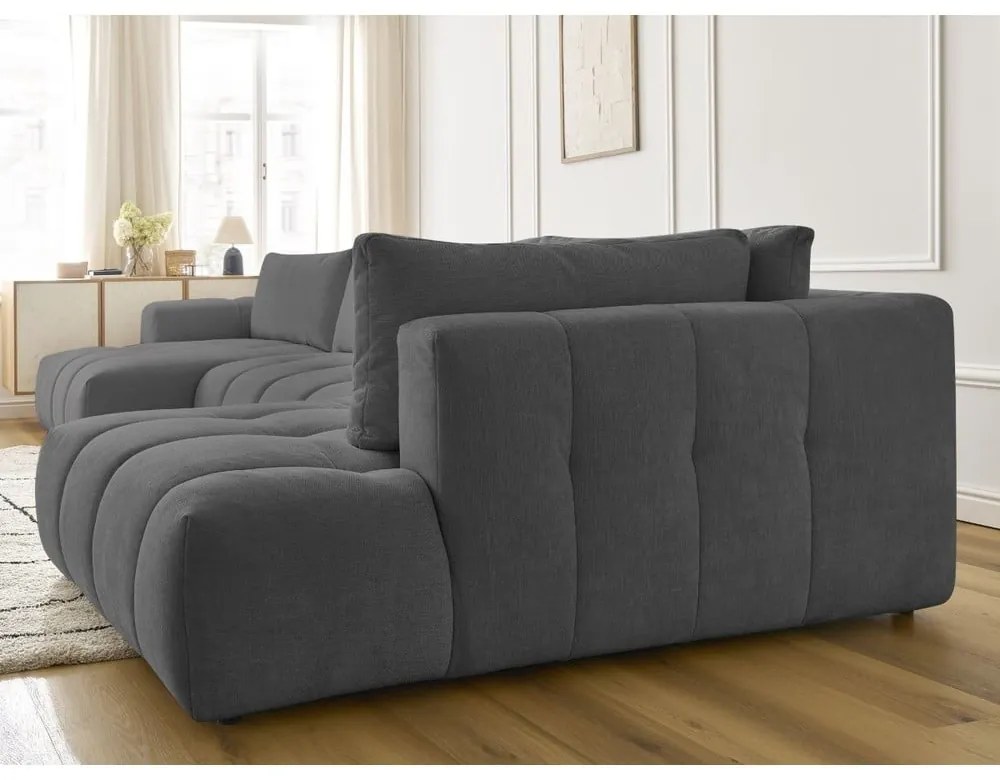 Tmavosivá rozkladacia/s úložným priestorom rohová pohovka (pravý roh/do tvaru "U") Fuji – Bobochic Paris