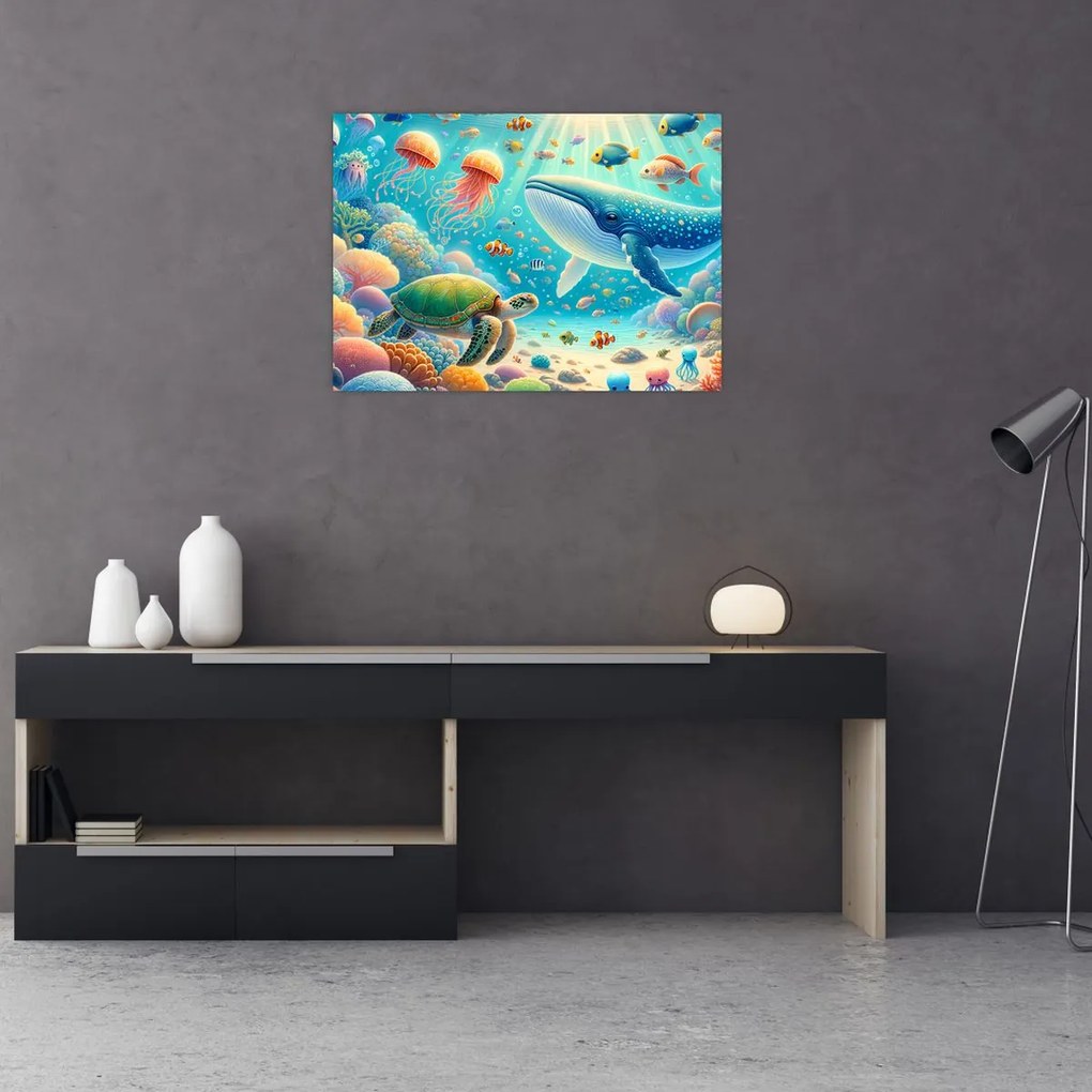 Sklenený obraz - Svet pod hladinou (70x50 cm)