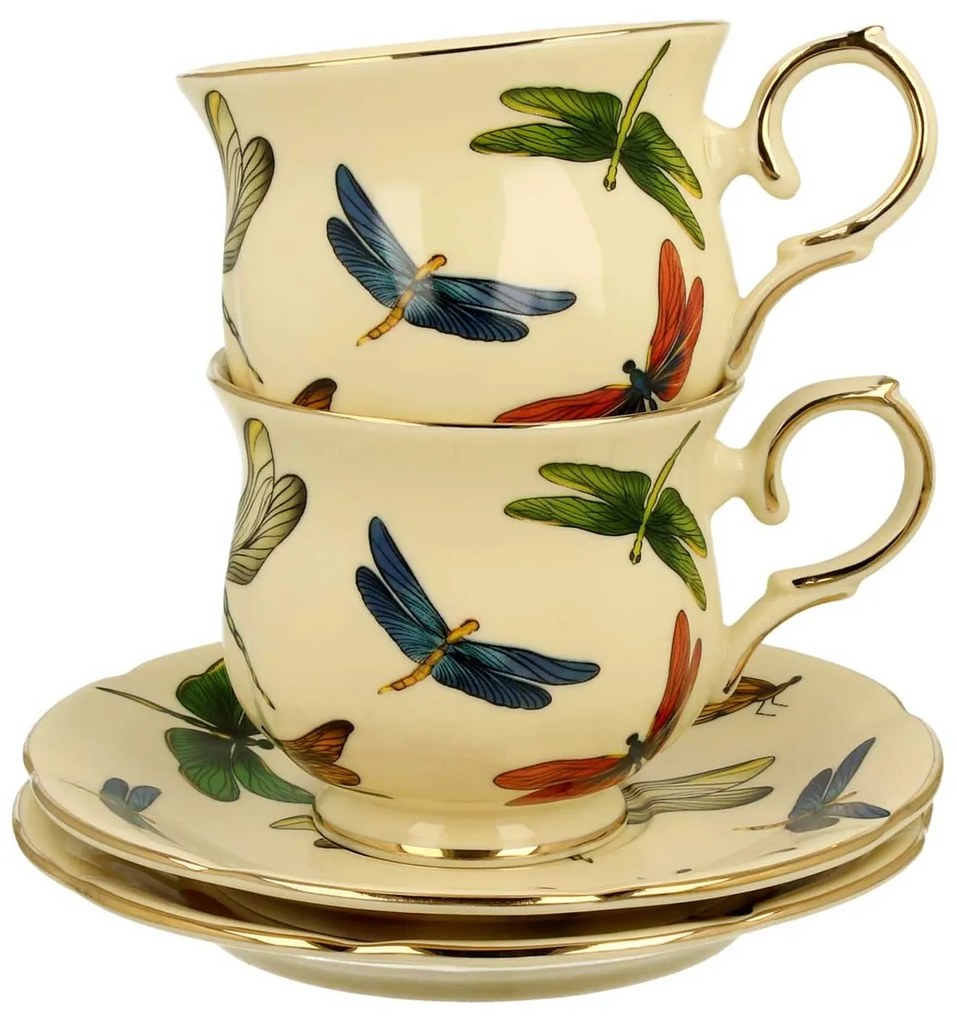 Porcelánová šálka na nohe s podšálkou Dragonfly 260 ml sada 2ks