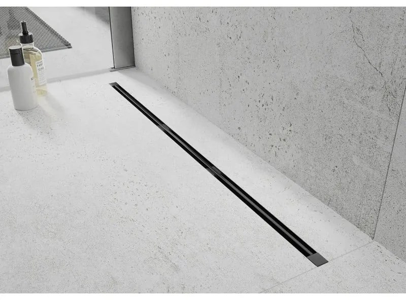 Mexen Flat Super Slim, super tenký odtokový žľab s 360° rotačným sifónom 150 cm, čierna matná, 1751150