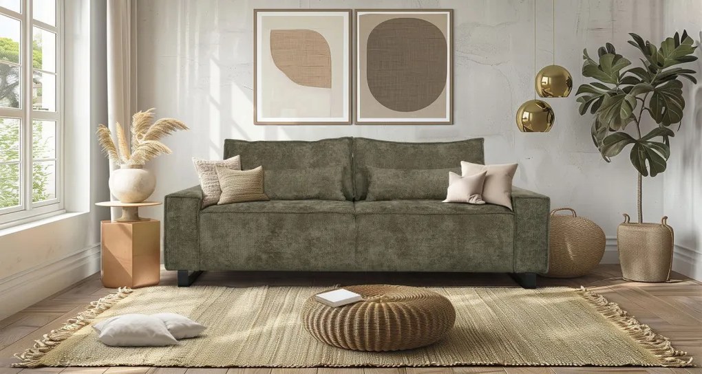 Trojmiestna pohovka Cassino, olivovo zelená tkanina