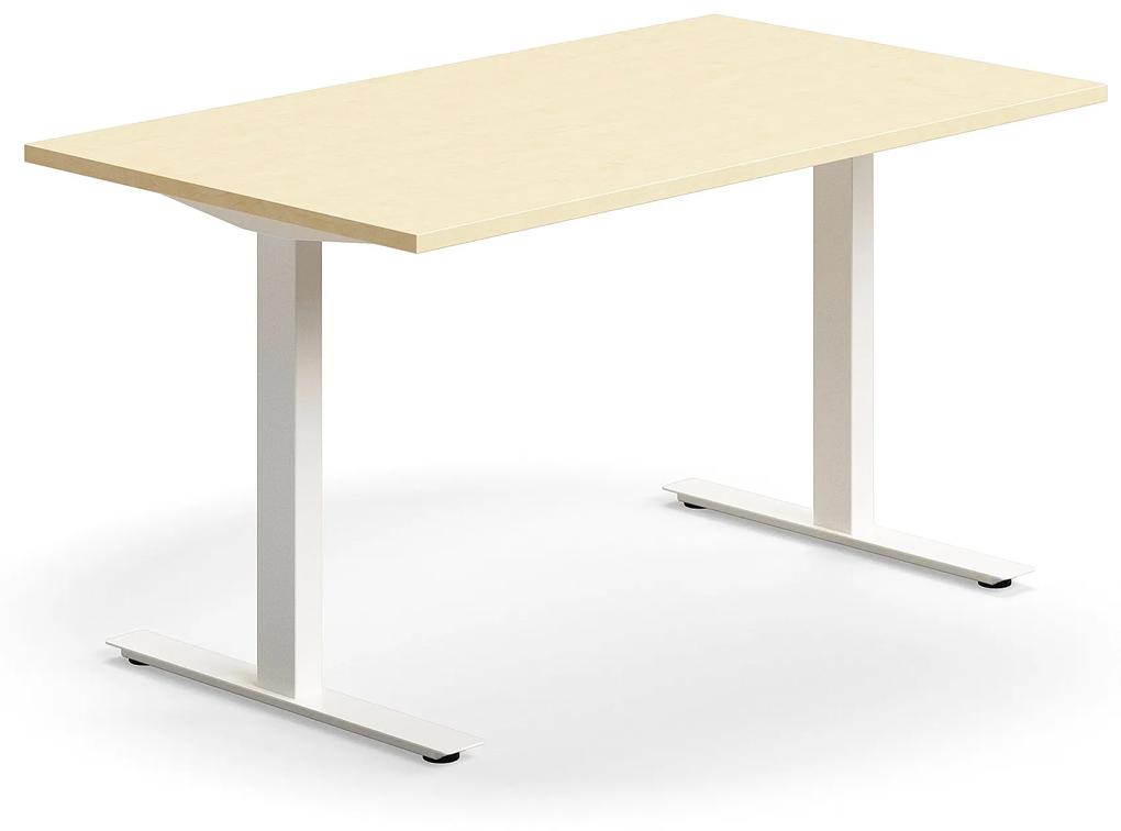 Kancelársky stôl QBUS, rovný, 1400x800 mm, T-rám, biely rám, breza
