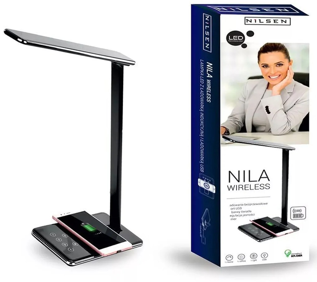 Kancelárska lampa s bezdrôtovým nabíjaním Nila Nilsen LED BLACK MA005 MA005