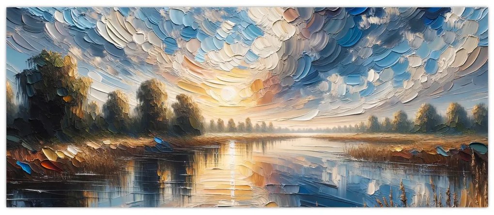 Obraz - Maľba slnka nad vodou (120x50 cm)