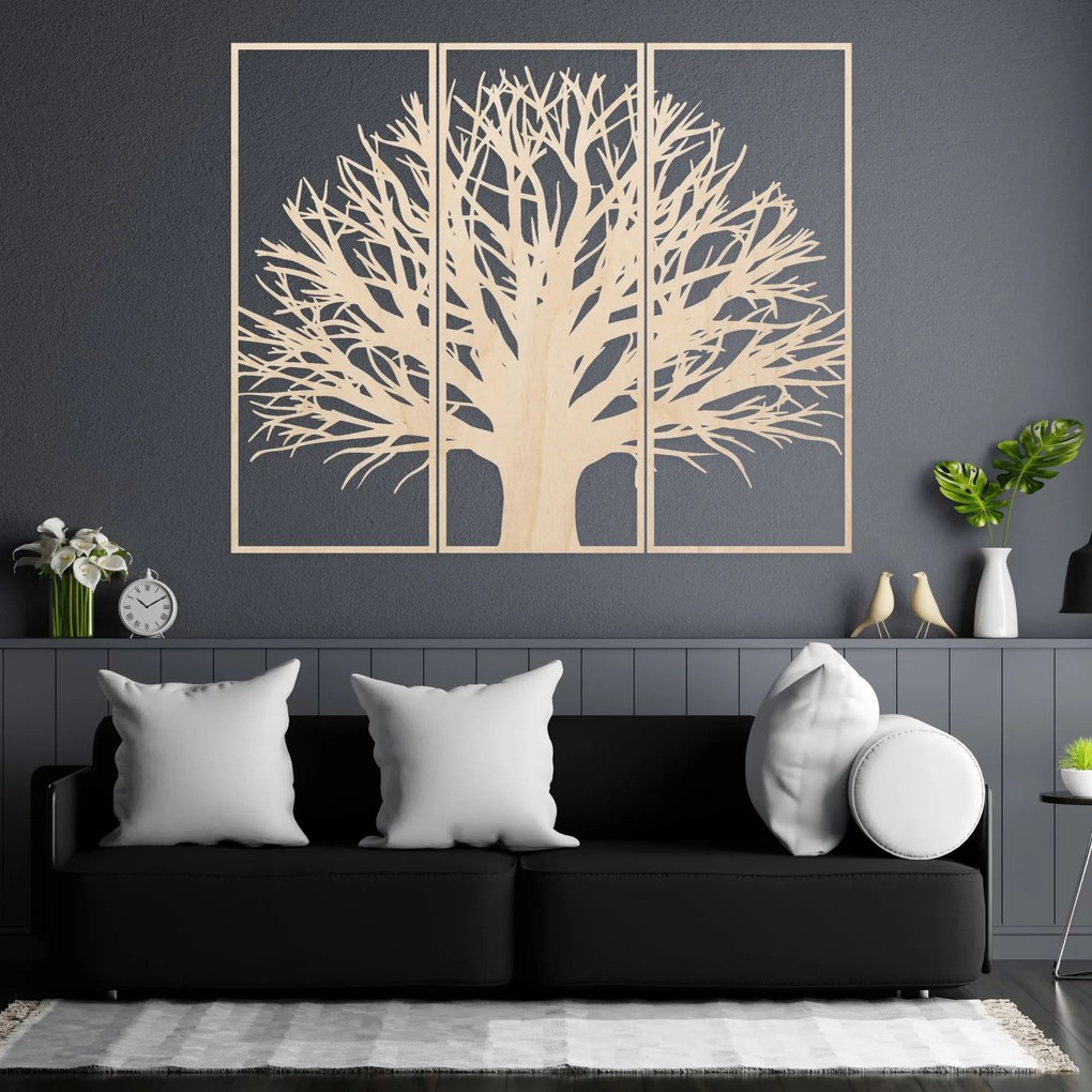 Štylový trojdielny obraz strom - Prírodné inšpirácie - KANANA: Preglejka Topoľ - Strieborná 40 x 33 cm 3780-82602 PR0199