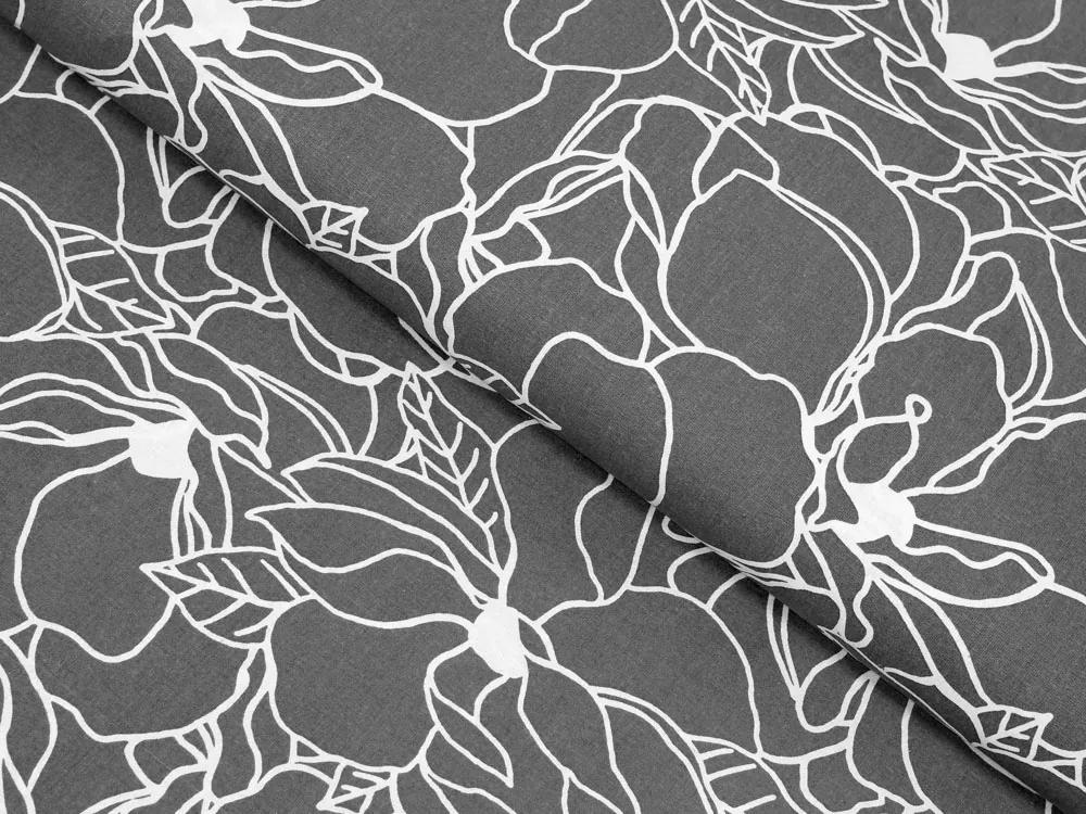 Biante Detské bavlnené posteľné obliečky do postieľky Sandra SA-269 Biele designové kvety na sivom Do postieľky 100x135 a 40x60 cm