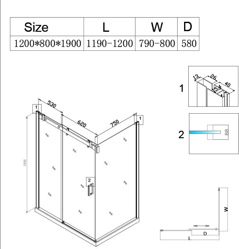 BPS-koupelny Obdĺžnikový sprchovací kút HYD-OK203C 120x80 chróm/transparent - bez vaničky