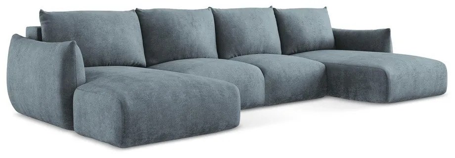 Modrá ženilková rozkladacia rohová pohovka (do tvaru "U") Leila – Makamii