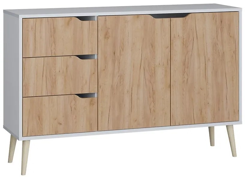 Komoda Agnar  3s2d dub craft zlatý+biely