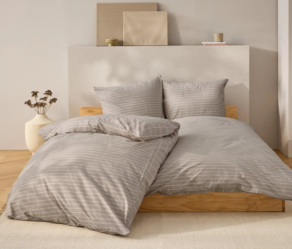Posteľná bielizeň z biber bavlny, sivobéžová, štandardná veľkosť