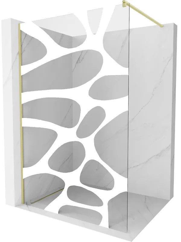 Mexen Kioto, sprchová zástena Walk-In 110 x 200 cm, 8mm číre sklo biely vzor, zlatý matný profil, 800-110-101-55-97