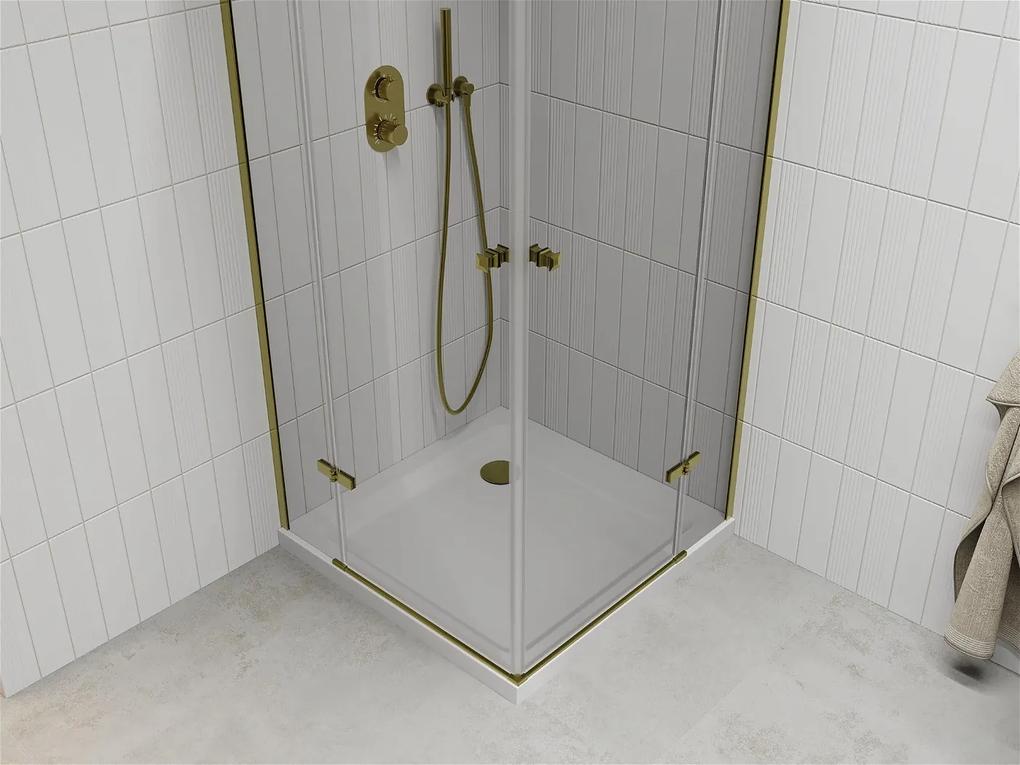 Mexen Roma Duo, sprchový kút 80 (dvere) x 80 (dvere) cm, 6mm číre sklo, zlatý profil + slim sprchová vanička 5cm biela + zlatý sifón, 854-080-080-50-02-4010G