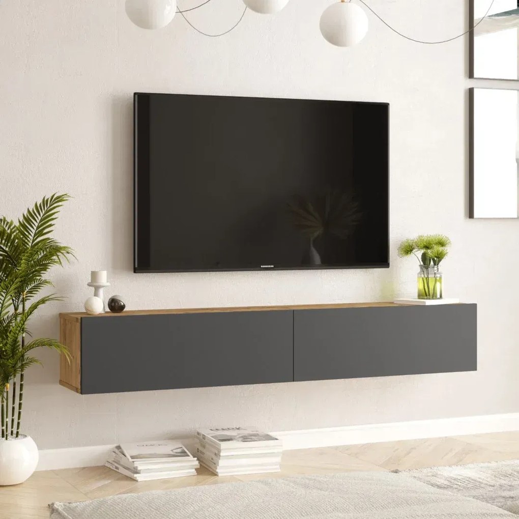 Závesný TV stolík Houseland Flipo borovica Atlantic/antracitový sivý