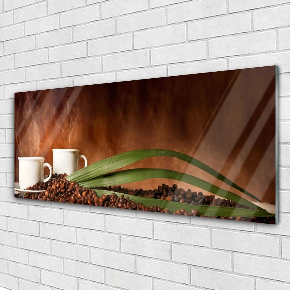 Obraz na akrylátovom skle Šálky káva zrnká kuchyňa 125x50 cm