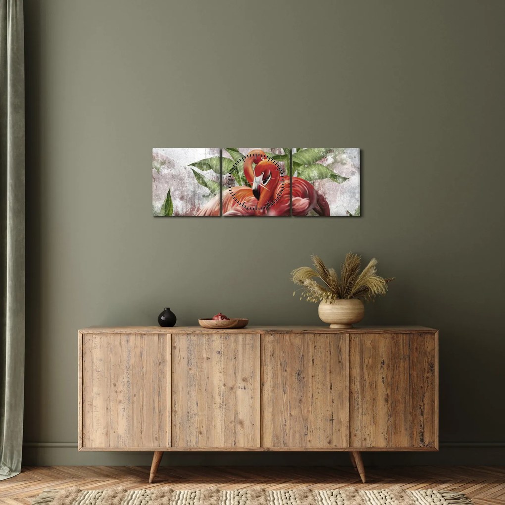 Obraz - Plameniaky (s hodinami) (90x30 cm)