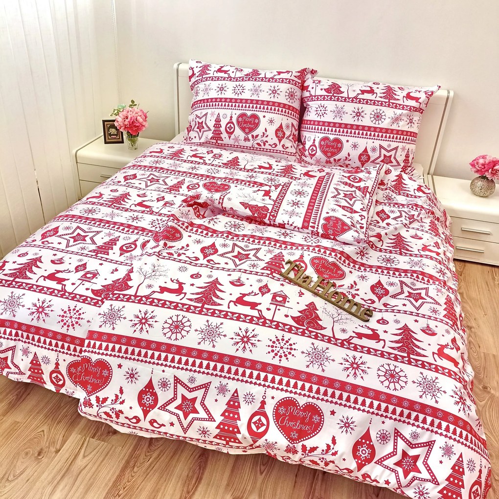 Obliečky bavlnené Vianočné obliečky Christmas červené TiaHome - 1x Vankúš 90x70cm, 1x Paplón 140x200cm