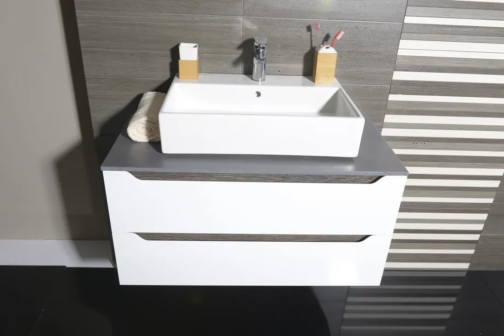 Sapho Sapho, WAVE dvojumývadlová skrinka 119,7x50x47,8cm, biela/dub strieborný (WA122), WA120-3011