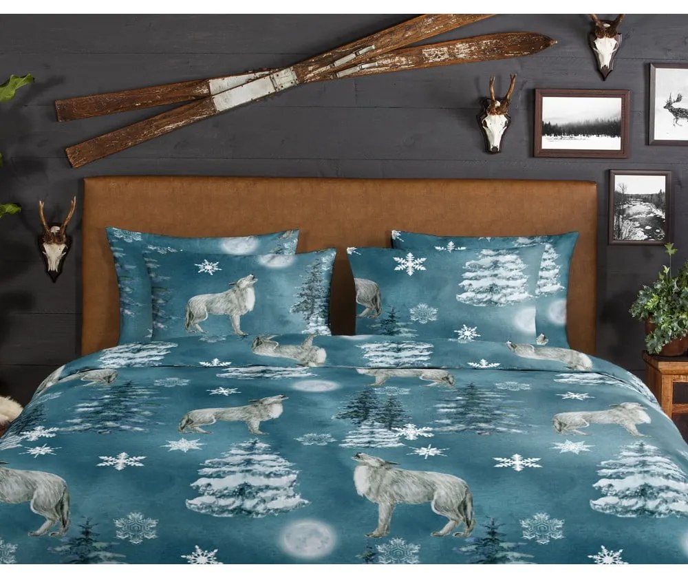 Predĺžené flanelové obliečky na dvojlôžko v petrolejovej farbe 200x220 cm Midnight – Good Morning