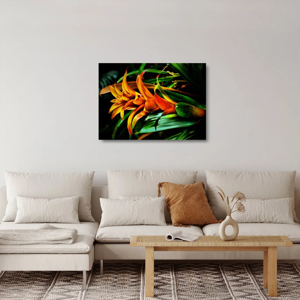 Sklenený obraz oranžovej kytice (70x50 cm)