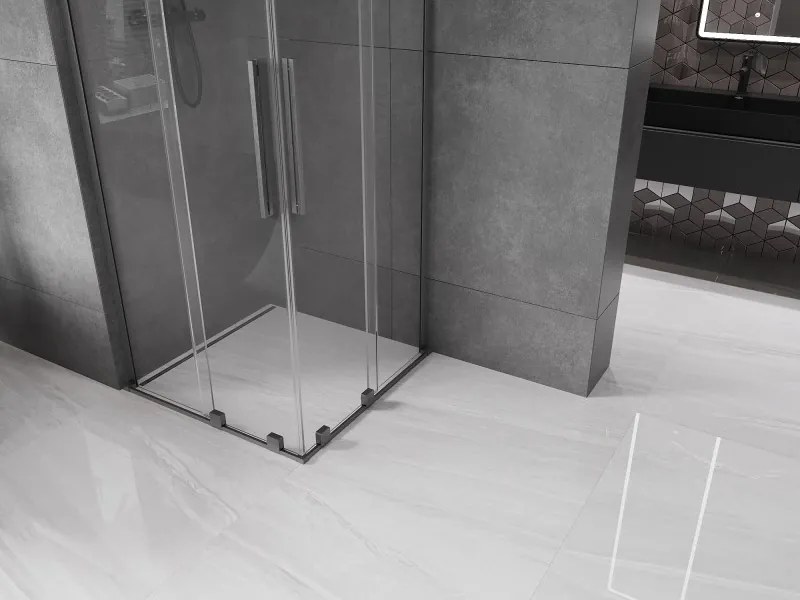 Mexen Velar L Duo, sprchový kút s posuvnými dverami 90 x 90 cm, 8mm číre sklo, grafit brúsený, 871-090-090-02-03-66
