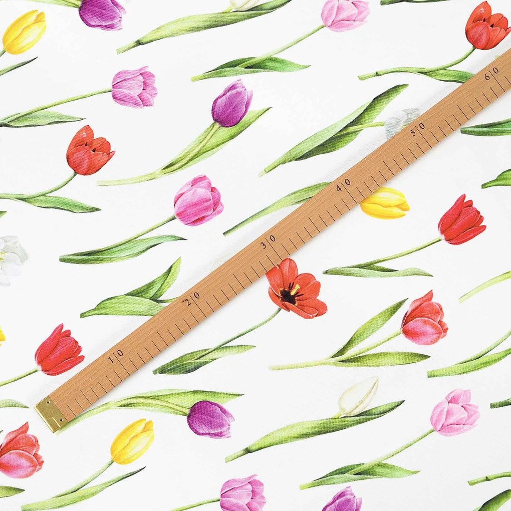 Goldea teflónová látka na obrusy - farebné tulipány 160 cm