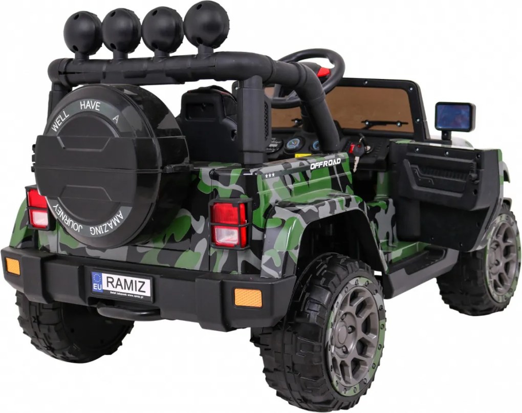 Ramiz Full Time 4WD terénne auto pre deti Moro farba + pohon 4x4 + diaľkové ovládanie + LED audio + úložný priestor