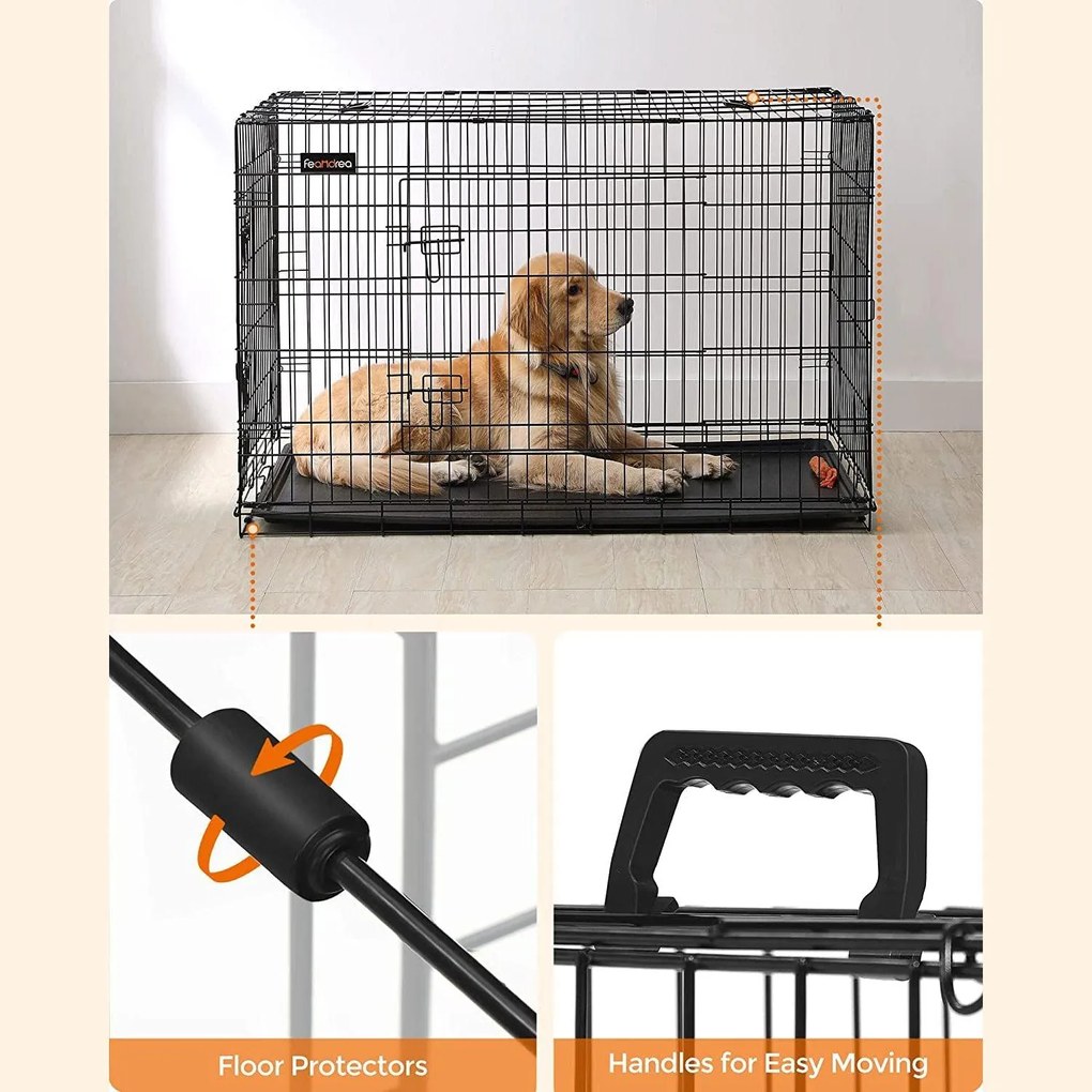 Klietka pre šteniatka skladacia, 2-dverová, s podnosom, XXXL, čierna