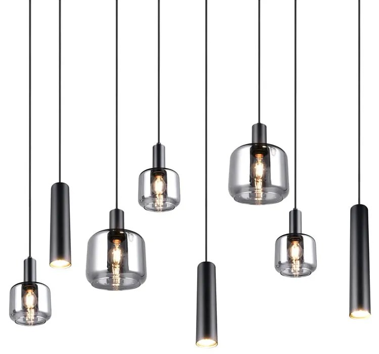 Čierne závesné svietidlo s kovovo-skleneným tienidlom Mataro – Trio