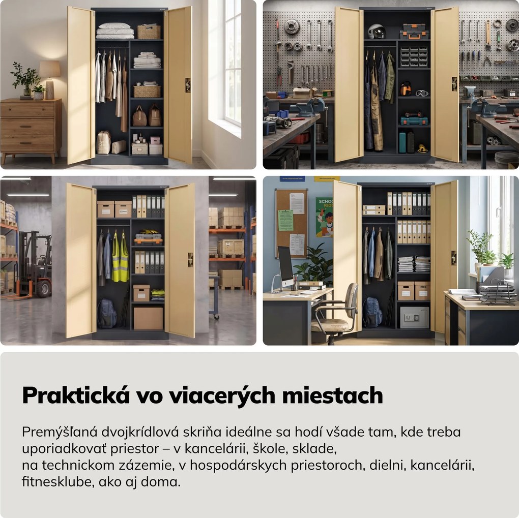Viacúčelová kovová skriňa antracitová / orech, 900x1850x450 mm: DAWID Eco Design