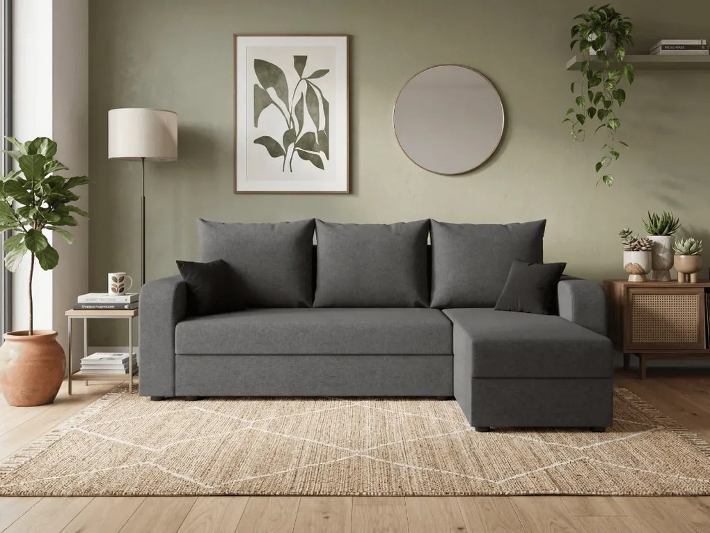 Rozkladacia obojstranná sedacia súprava do L VALERIO 238x140 cm, tmavosivá + 2 vankúšiky ZDARMA