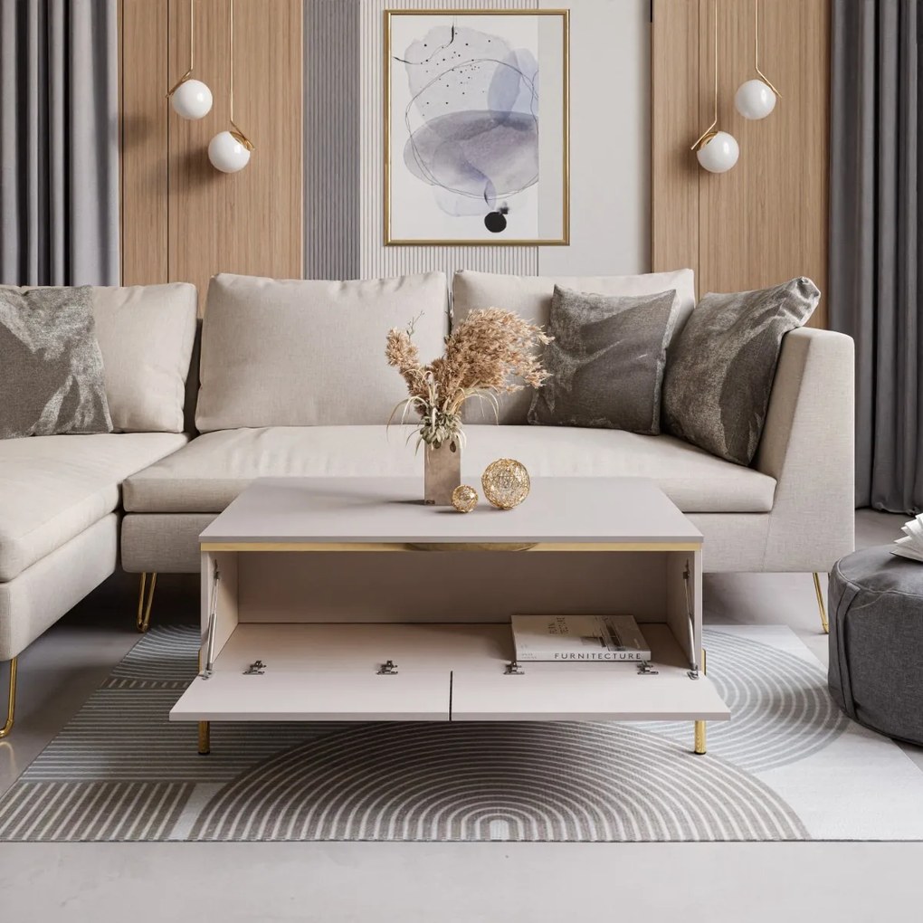 KONFERENČNÝ STOLÍK NESSIE KAŠMÍR + ZLATÝ 90 cm