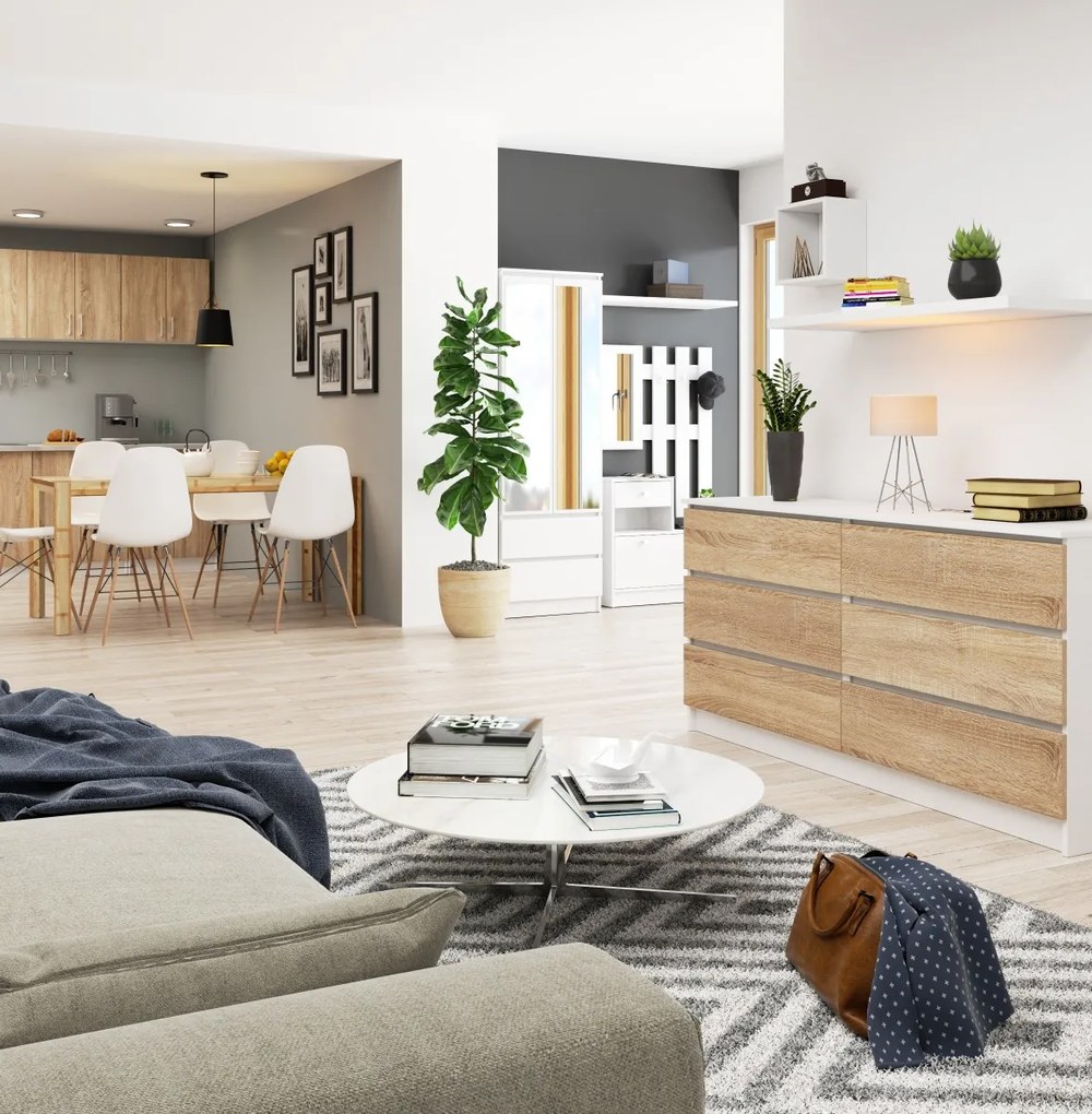 Komoda Rollo V 160 cm biela/dub sonoma